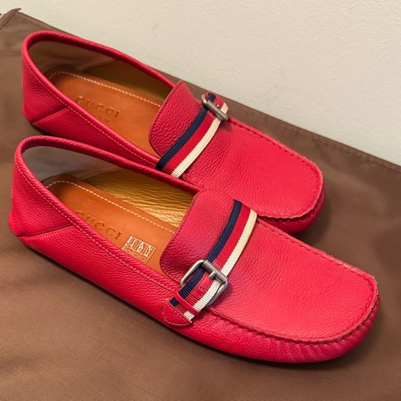 Gucci Red Leather Men's Slip-On Loafers